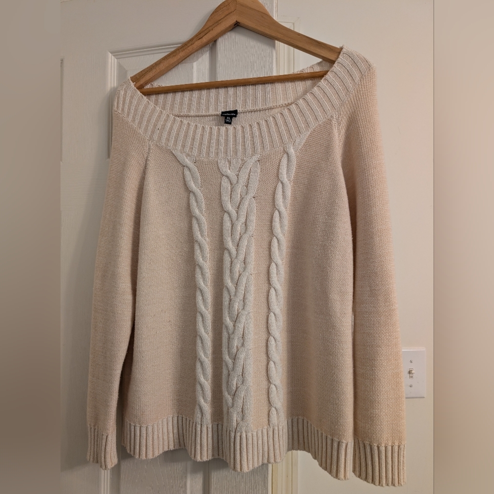 Rafaella Cream Ribbed Knit LS Sweater